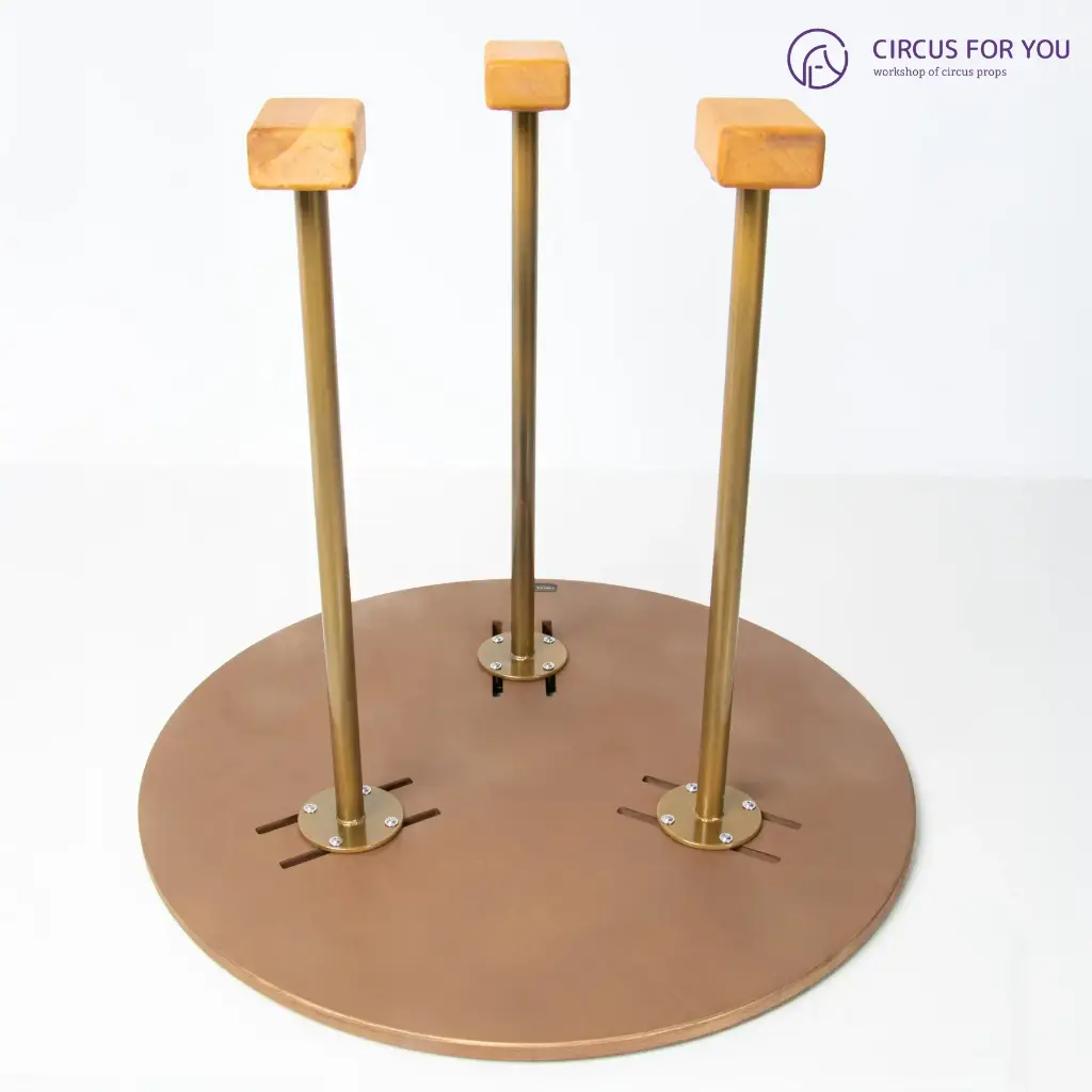 Stands on a round base with adjustable width (unlaminated plywood)