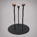 Stands on a round base with adjustable width