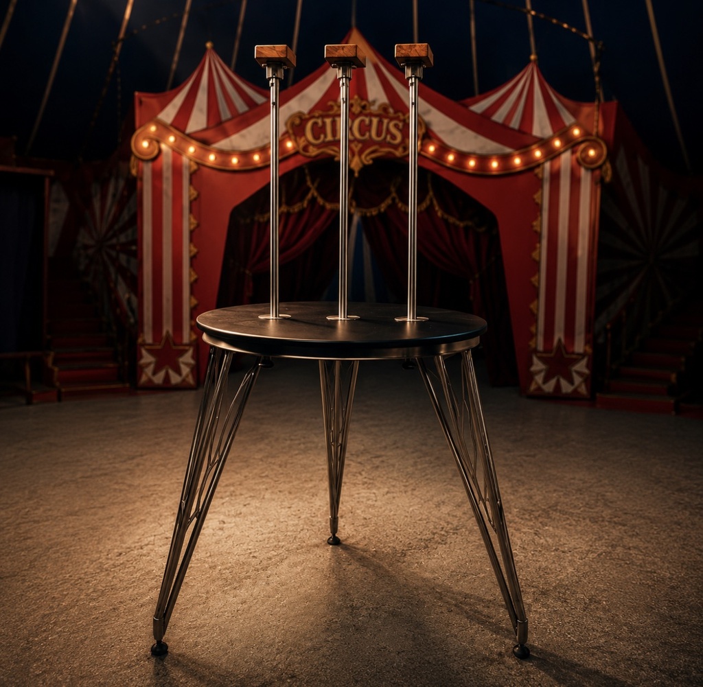 Table with three designer legs and three canes