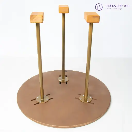 Stands on a round base with adjustable width (unlaminated plywood)